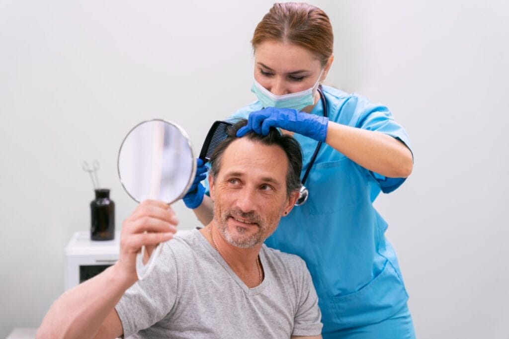 adult male getting hair loss treatment