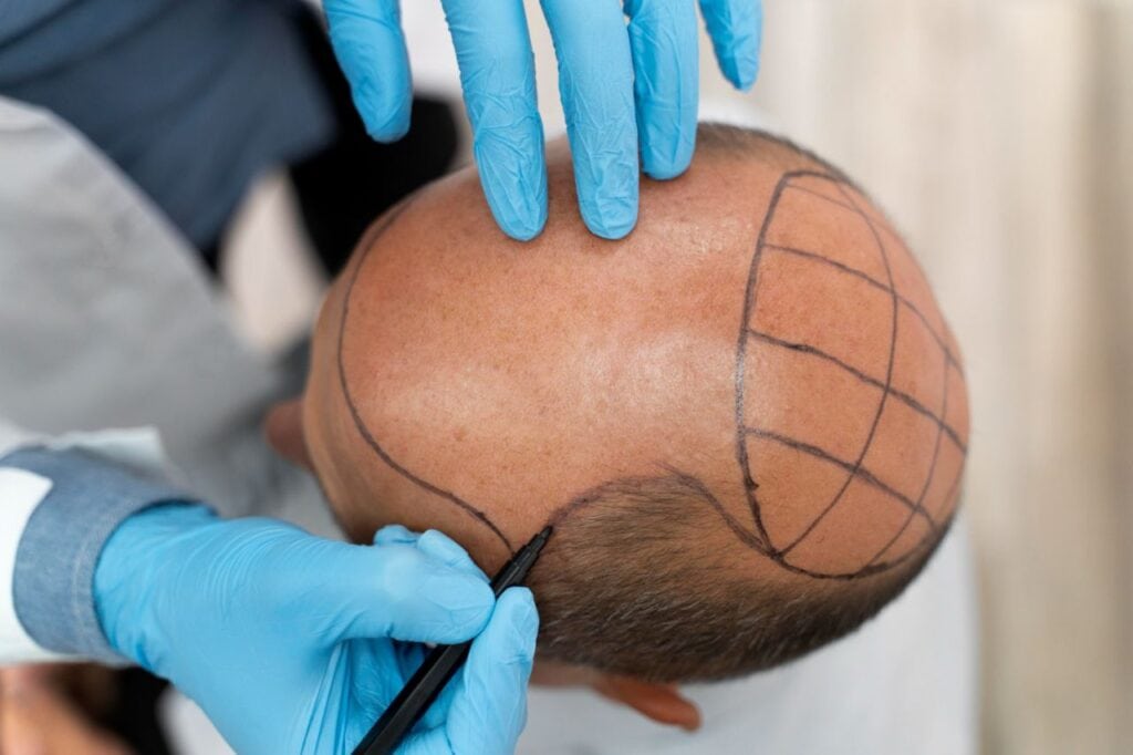 male going through follicular unit extraction process