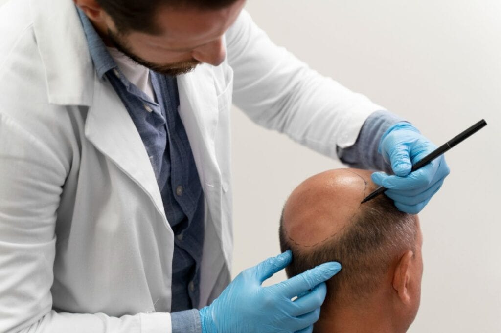 mature man going through follicular unit extraction process